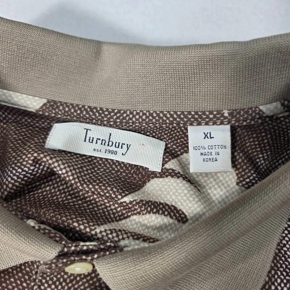 Vintage Turnbury 100%‎ Cotton Polo Shirt Tan Monstera Tropical Men's Size XL